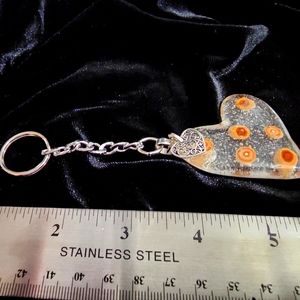 Stained Glass Heart Key Chain with Orange Murrine and Heart Charm